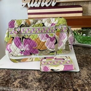 Vera Bradley Pink and Green Quilted Shoulder Bag Set